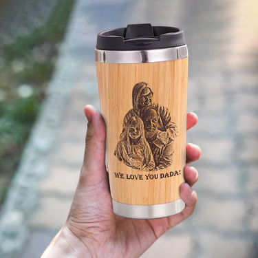 custom etched photo dad bamboo tumbler